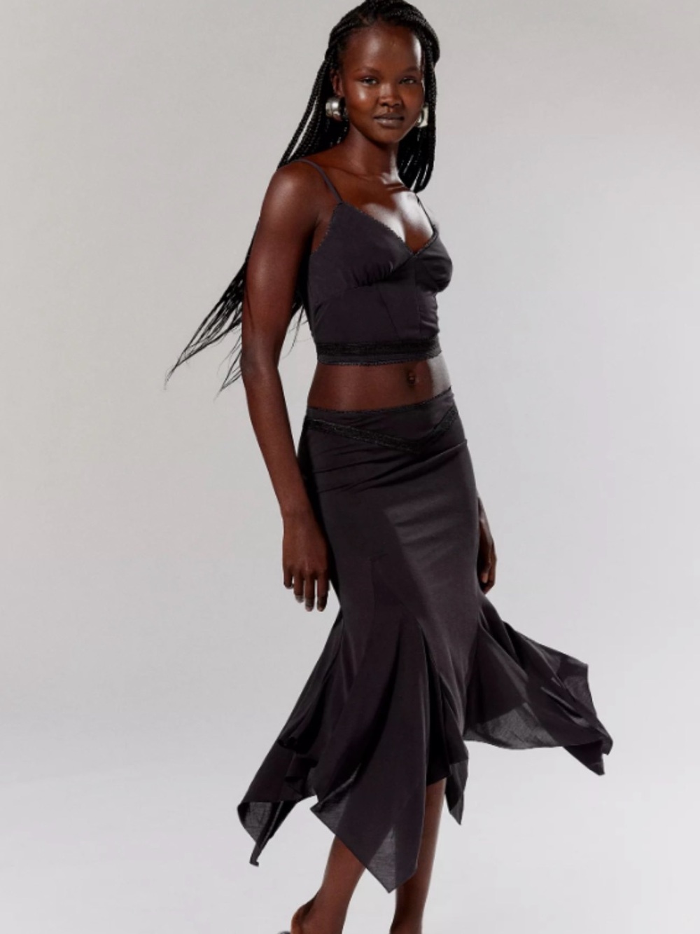 silence + noise Black Asymmetrical Handkerchief-Hem Skirt